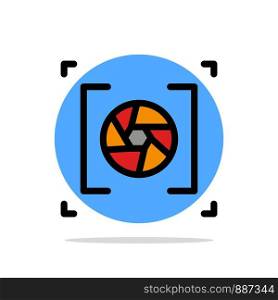 Camera, Aperture, Lens, Photography Abstract Circle Background Flat color Icon