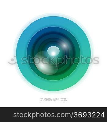 Camera application icon. Colorful camera lens design on white