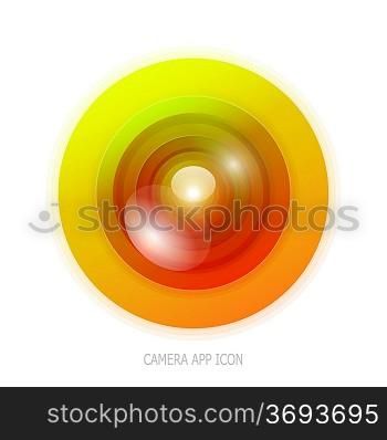 Camera application icon. Colorful camera lens design on white