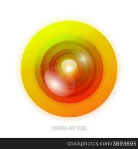 Camera application icon. Colorful camera lens design on white