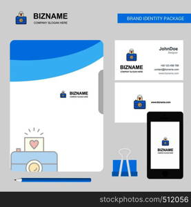 Camera Business Logo, File Cover Visiting Card and Mobile App Design. Vector Illustration