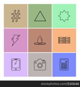 camera , calculator , star , smartphone , shapes , electronic , time , ecology , icon, vector, design, flat, collection, style, creative, icons , traingle , square , hexagon , pentagon , battery , electricity ,