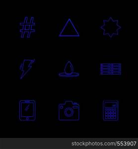 camera , calculator , star , smartphone , shapes , electronic , time , ecology , icon, vector, design, flat, collection, style, creative, icons , traingle , square , hexagon , pentagon , battery , electricity ,