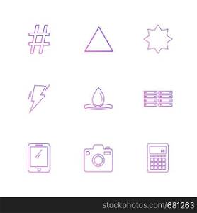 camera , calculator , star , smartphone , shapes , electronic , time , ecology , icon, vector, design, flat, collection, style, creative, icons , traingle , square , hexagon , pentagon , battery , electricity ,