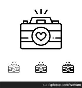 Camera, Cam, Videogame, Images, Couple Photography Bold and thin black line icon set
