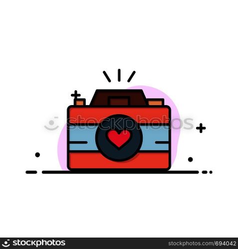 Camera, Cam, Videogame, Images, Couple Photography Business Flat Line Filled Icon Vector Banner Template