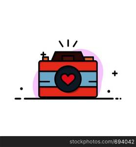 Camera, Cam, Videogame, Images, Couple Photography Business Flat Line Filled Icon Vector Banner Template