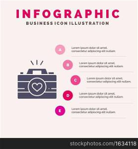 Camera, Cam, Videogame, Images, Couple Photography Solid Icon Infographics 5 Steps Presentation Background