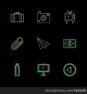 camera , click , images , tv , paper pin , paper plane, dollar , play , screen ,usb , eps icons set vector ,icon, vector, design,  flat,  collection, style, creative,  icons