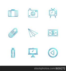 camera , click , images , tv , paper pin , paper plane, dollar , play , screen ,usb , eps icons set vector ,icon, vector, design, flat, collection, style, creative, icons
