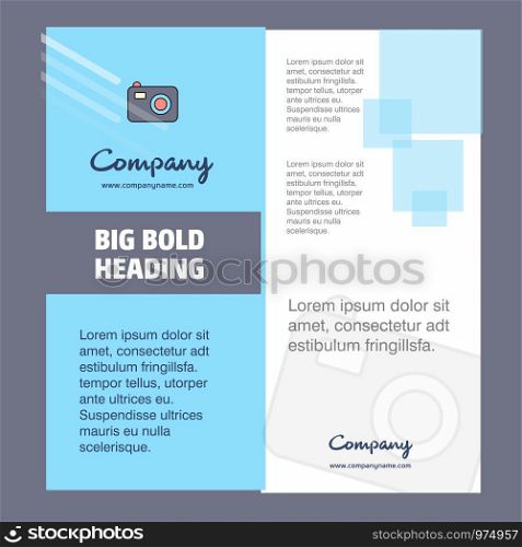 Camera Company Brochure Title Page Design. Company profile, annual report, presentations, leaflet Vector Background
