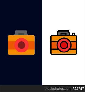 Camera, Computer, Digital, Technology Icons. Flat and Line Filled Icon Set Vector Blue Background