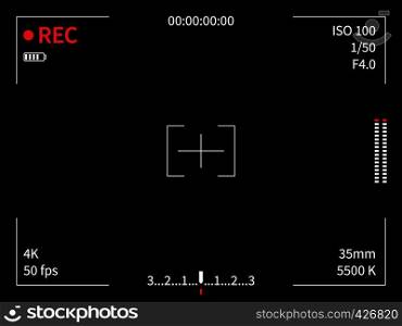 Camera display. Viewfinder recording focusing camera video screen capture photo movie lines frame finder viewer, black vector template