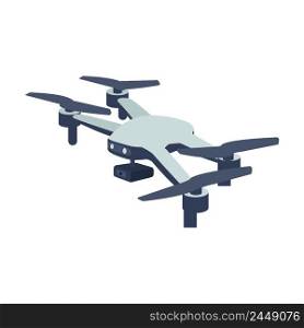 Camera drone semi flat color vector object. Full sized item on white. Shooting video. Flying robot. Unmanned aerial vehicle. Simple cartoon style illustration for web graphic design and animation. Camera drone semi flat color vector object
