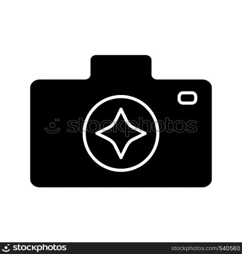 Camera enhance glyph icon. Photography. Photo camera. Silhouette symbol. Negative space. Vector isolated illustration. Camera enhance glyph icon