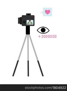 Camera for live streaming semi flat color vector object. Full sized item on white. Popular video blogger stream isolated modern cartoon style illustration for graphic design and animation. Camera for live streaming semi flat color vector object