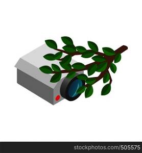 Camera hidden in the bushes icon in isometric 3d style on a white background. Camera hidden in the bushes icon