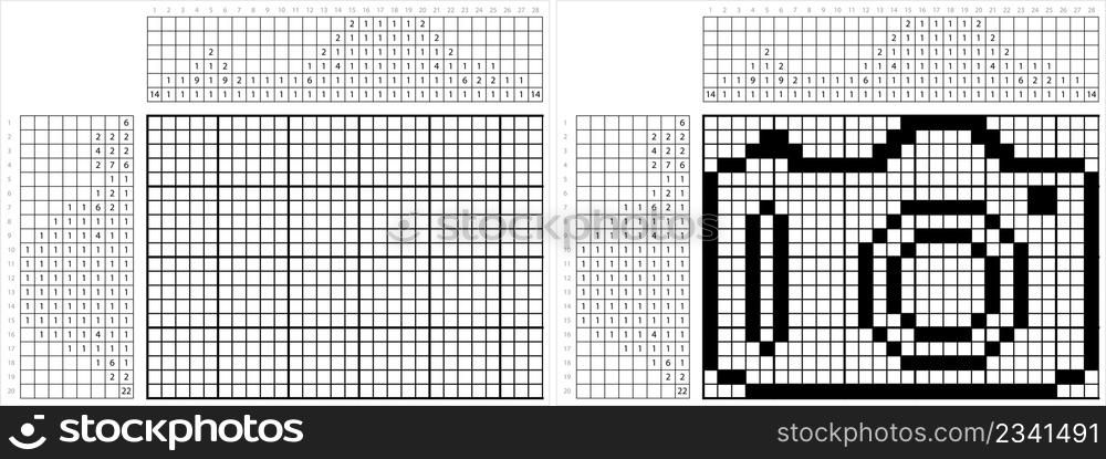 Camera Icon Nonogram Pixel Art, Optical Instrument Used To Capture An Image Vector Art Illustration, Logic Puzzle Game Griddlers, Pic-A-Pix, Picture Paint By Numbers, Picross,