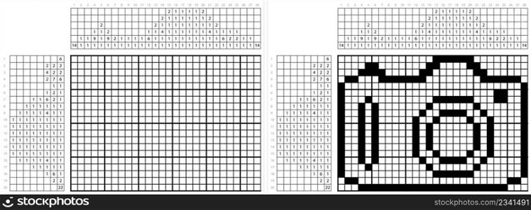 Camera Icon Nonogram Pixel Art, Optical Instrument Used To Capture An Image Vector Art Illustration, Logic Puzzle Game Griddlers, Pic-A-Pix, Picture Paint By Numbers, Picross,