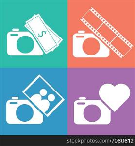 Camera icon set. Love, family, earn money, entertainment concept vector illustration.