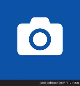 Camera icon white color on blue background. Picture flat isolated symbol. Zoom retro object. EPS 10. Camera icon white color on blue background. Picture flat isolated symbol. Zoom retro object.
