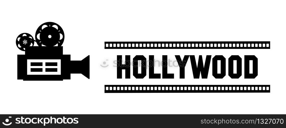 Camera icon with stripe and Hollywood letters. isolated on white background. EPS 10