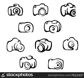 Camera icons and symbols set isolated on white background