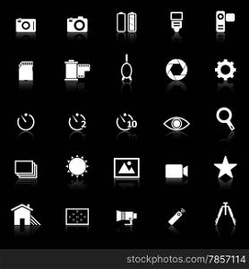 Camera icons with reflect on black background, stock vector