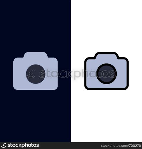 Camera, Image, Basic, Ui Icons. Flat and Line Filled Icon Set Vector Blue Background