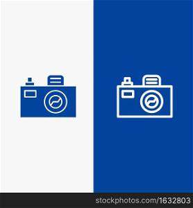Camera, Image, Design Line and Glyph Solid icon Blue banner Line and Glyph Solid icon Blue banner