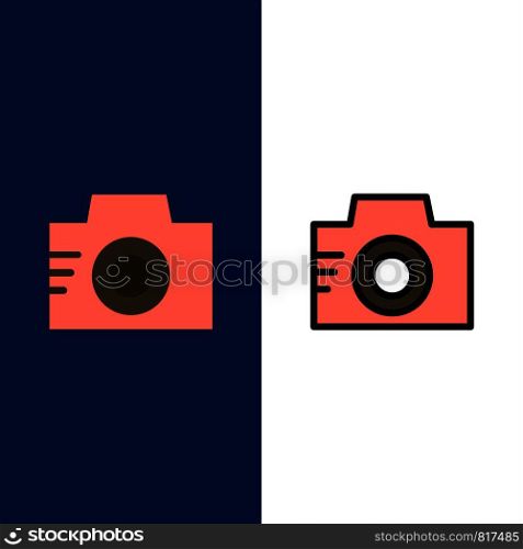 Camera, Image, Photo, Picture Icons. Flat and Line Filled Icon Set Vector Blue Background