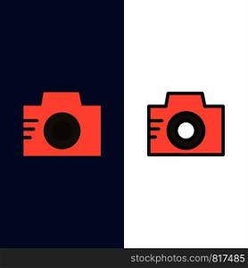 Camera, Image, Photo, Picture Icons. Flat and Line Filled Icon Set Vector Blue Background