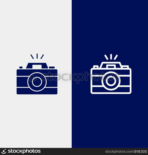 Camera, Image, Photo, Picture Line and Glyph Solid icon Blue banner