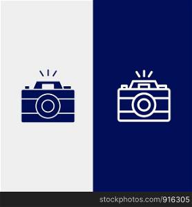 Camera, Image, Photo, Picture Line and Glyph Solid icon Blue banner