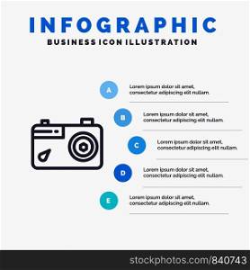 Camera, Image, Picture, Photo Blue Infographics Template 5 Steps. Vector Line Icon template