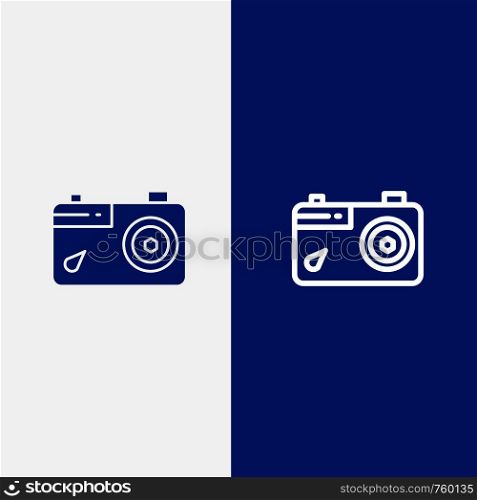 Camera, Image, Picture, Photo Line and Glyph Solid icon Blue banner