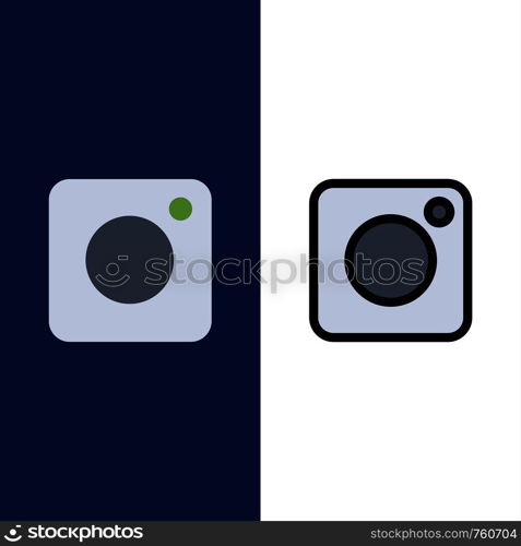 Camera, Instagram, Photo, Social Icons. Flat and Line Filled Icon Set Vector Blue Background