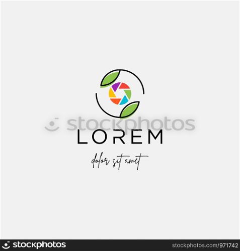 Camera Leaf Logo Design Vector Illustration. Camera Leaf Logo Template Design Vector Icon