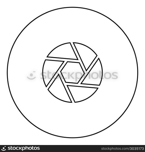 Camera lens shutter icon black color in circle outline vector illustration