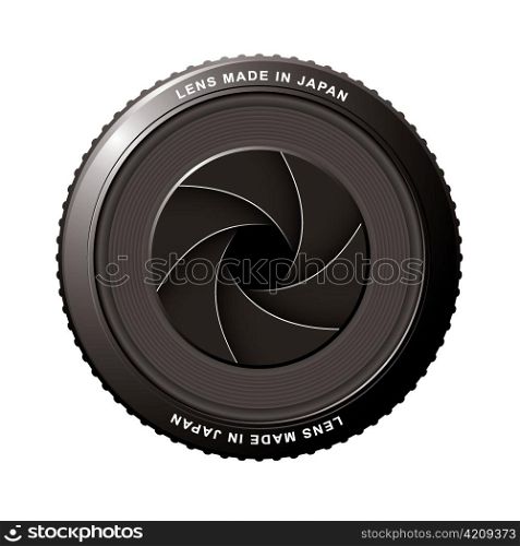 Camera lens with black shutter blades and aperture