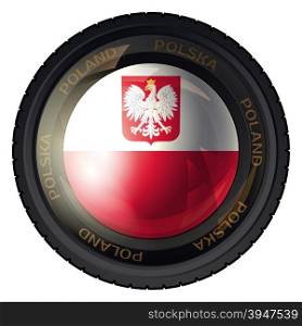 Camera Lens with Polish Flag and Eagle. Vector design.. Poland