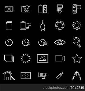 Camera line icons on black background, stock vector