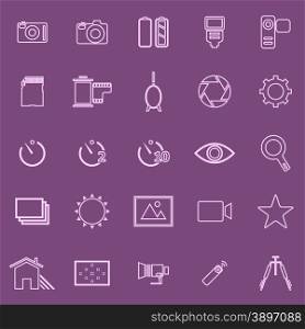 Camera line icons on violet background, stock vector
