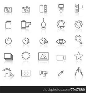 Camera line icons with reflect on white, stock vector