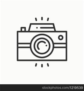 Camera line outline icon. Photo camera, photo gadget, instant photo. Snapshot photography sign. Vector simple linear design. Illustration. Flat symbols. Thin element. Camera line outline icon. Photo camera, photo gadget, instant photo. Snapshot photography sign. Vector simple linear design. Illustration. Flat symbols. Thin element.