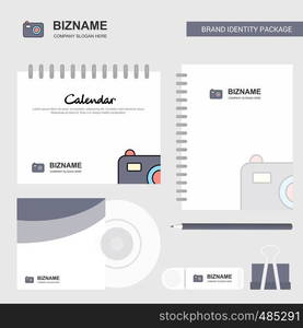 Camera Logo, Calendar Template, CD Cover, Diary and USB Brand Stationary Package Design Vector Template