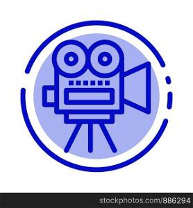 Camera, Movie, Film, Education Blue Dotted Line Line Icon