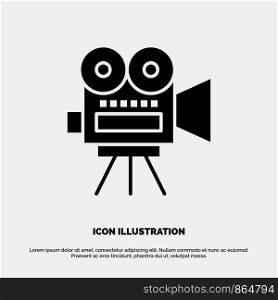Camera, Movie, Film, Education Solid Black Glyph Icon