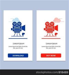 Camera, Movie, Video Camera, Love, Valentine Blue and Red Download and Buy Now web Widget Card Template
