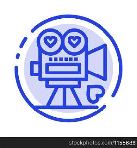 Camera, Movie, Video Camera, Love, Valentine Blue Dotted Line Line Icon